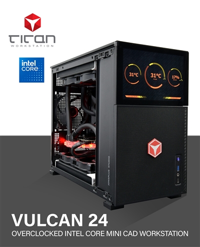 Titan Vulcan 24 - Overclocked 14th Gen Intel Core Processors Mini ITX Custom Liquid Cooled Workstation PC for CAD/CAM up to 24 CPU Cores